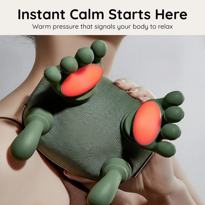 Hands using the Relaxo massager with glowing nodes for deep pressure relief